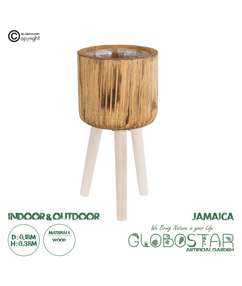 GloboStar® Artificial Garden JAMAICA 20553 Διακοσμητικό Ξύλινο Κασπώ Γλάστρα - Flower Pot Καφέ Φ18 x Υ38cm